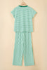Rose Stripe Crew Neck Tee Drawstring Waist Cropped Pants Set