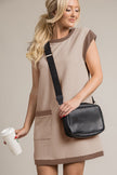 Parchment Stylish Textured Color Block Trim Shift Mini Dress