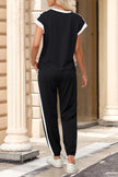 Black Color Block Trim 2 Tone Contrasted Tank and Pants Set