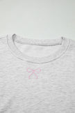 Light Grey Bow Embroidery Long Sleeve Pullover and High Waist Shorts Set