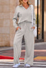 Coffee Solid Color V Neck Top and High Waist Pants Set