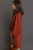 Coffee Solid Shift Long Sleeve Short Length One Piece Dress