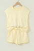 Yellow Cream Solid Color Tee Drawstring Shorts Comfy 2pcs Set