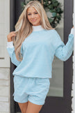 Pink Stripe Oversize Mock Neck Sweatshirt and Shorts Set