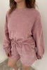 Dark Brown Textured Knit Drop Shoulder Pullover Drawstring Shorts Set