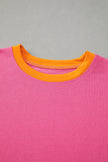 Rose Red Colorblock Patchwork Long Sleeve Top and Pants Set