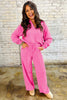 Wisteria Solid Color Collared Pullover and Central Seam Pants Set