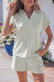 Sky Blue Striped Dolman Sleeve Pullover and Drawstring Shorts Set