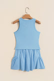 Dark Blue Ribbed Slim Tank Pocketed Wide Leg Shorts Set