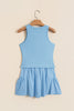 Dark Blue Ribbed Slim Tank Pocketed Wide Leg Shorts Set