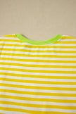 Yellow Stripe Contrast Neck Loose Tee and Drawstring Shorts Set