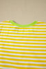 Yellow Stripe Contrast Neck Loose Tee and Drawstring Shorts Set