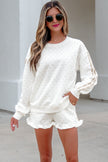 White Polka Dot Print Side Stripe Detail Casual Sweatshirt 2pcs Short Set