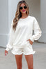 White Polka Dot Print Side Stripe Detail Casual Sweatshirt 2pcs Short Set