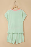 Sachet Pink Soft Ribbed Color Block Trim Casual Short Set