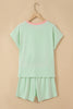 Sachet Pink Soft Ribbed Color Block Trim Casual Short Set