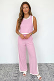 Sky Blue Colorblock Trim Cropped Tank Elastic Waist Shift Pants 2pcs Set