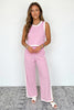 Sky Blue Colorblock Trim Cropped Tank Elastic Waist Shift Pants 2pcs Set