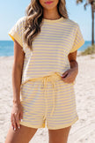Yellow Stripe Relaxed Tee Drawstring Shorts 2pcs Outfit