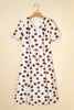 White Polka Dot Printed V Neck Short Sleeve Tie Waist Midi Dress