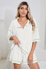 Light Beige-10 Breathable Waffle Color Block Trim 2pcs Casual Short Set