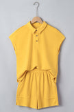 Mist Blue Loose Polo Tee Elastic Waist 2pcs Short Set
