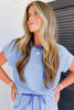 Rose Stripe Crew Neck Tee Drawstring Waist Cropped Pants Set
