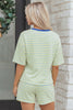Rose Stripe Drop Shoulder Boxy Casual Terry Short Set