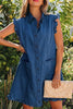 Sail Blue Ruffled Edge Collared Shift Denim Dress with Pockets