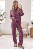 Pink Stripe Casual Long Sleeve Top Drawstring Pant Set