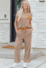 Rose Stripe Crew Neck Tee Drawstring Waist Cropped Pants Set