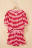 Pink Stripe Puff Short Sleeve T Shirt Matching Shorts Set