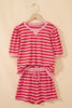 Pink Stripe Puff Short Sleeve T Shirt Matching Shorts Set