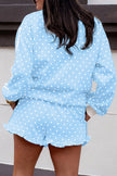 White Polka Dot Print Side Stripe Detail Casual Sweatshirt 2pcs Short Set