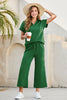 Navy Blue Stylish Textured Loose Fit T Shirt and Drawstring Pants Set