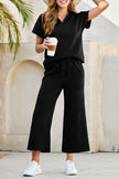 Navy Blue Stylish Textured Loose Fit T Shirt and Drawstring Pants Set