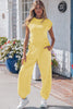 Beau Blue Solid Color Cropped Tank Top and Jogger Pants Set