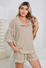 Light Beige-10 Breathable Waffle Color Block Trim 2pcs Casual Short Set