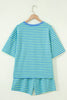 Green Stripe Striped Ribbed Cotton Two-Piece Pant Set with Chest Patch Detail
