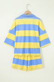 Pink Half Zipper Placket Bracelet Sleeve Top Casual Shorts Set