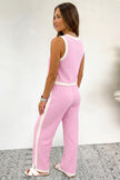 Sky Blue Colorblock Trim Cropped Tank Elastic Waist Shift Pants 2pcs Set