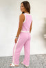 Sky Blue Colorblock Trim Cropped Tank Elastic Waist Shift Pants 2pcs Set
