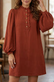 Coffee Solid Shift Long Sleeve Short Length One Piece Dress