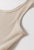Beige Scoop Neck Ribbed Pleated Sleeveless Midi Dress