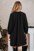 Black Contrast Trim V Neck Bracelet Sleeve Shift Mini Dress