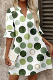Green Polka Dot Print Flounced Half Sleeve Casual Vacation Style Mini Dress