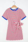 Sky Blue Stripe Nautical Tie Contrast Trim Round Neck T Shirt Mini Dress