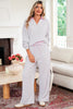 Light Grey Stripe Patchwork Loose Long Sleeve Top Drawstring Waist Pants Set
