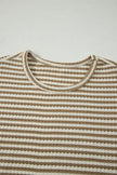 Brown Stripe Breathable Textured Knit Short 2pcs Set