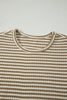 Brown Stripe Breathable Textured Knit Short 2pcs Set